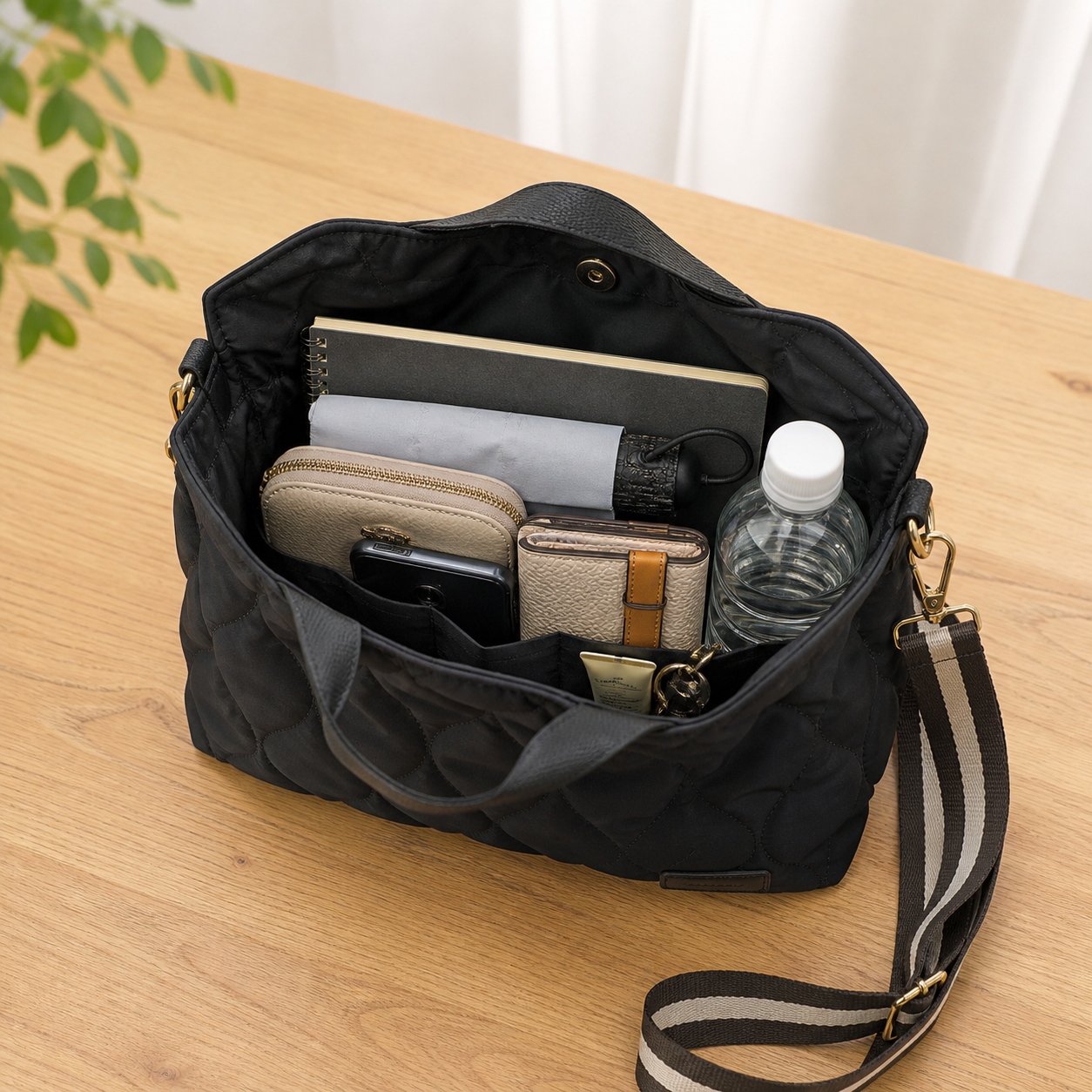日用品を収納したブラックのNagi Carry